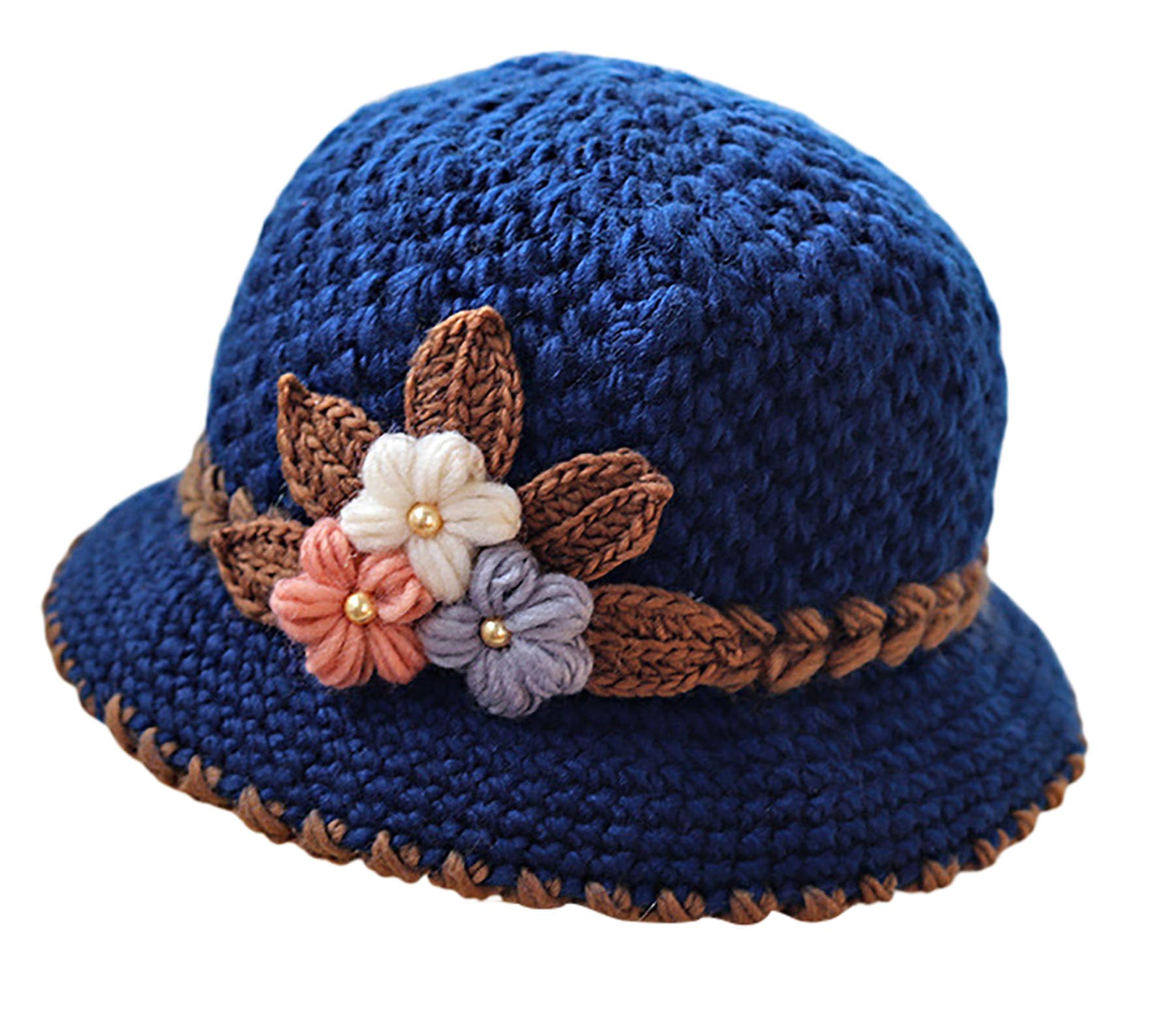 French Thicken Women's Flowers Knitted-Woolen-Hat Fashion Beanie-Hat Lady Crochet-Bucekt-Hat for Winter